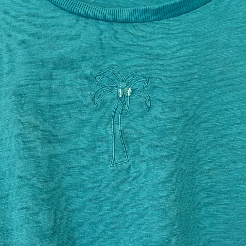 🌴 Teal Short Sleeve Top with Palm Tree Accent